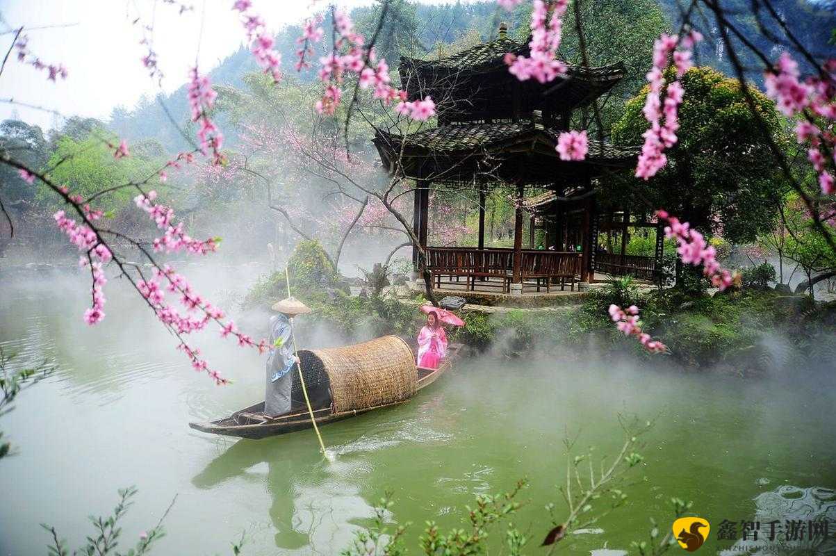 桃花洞口溪水潺潺景象